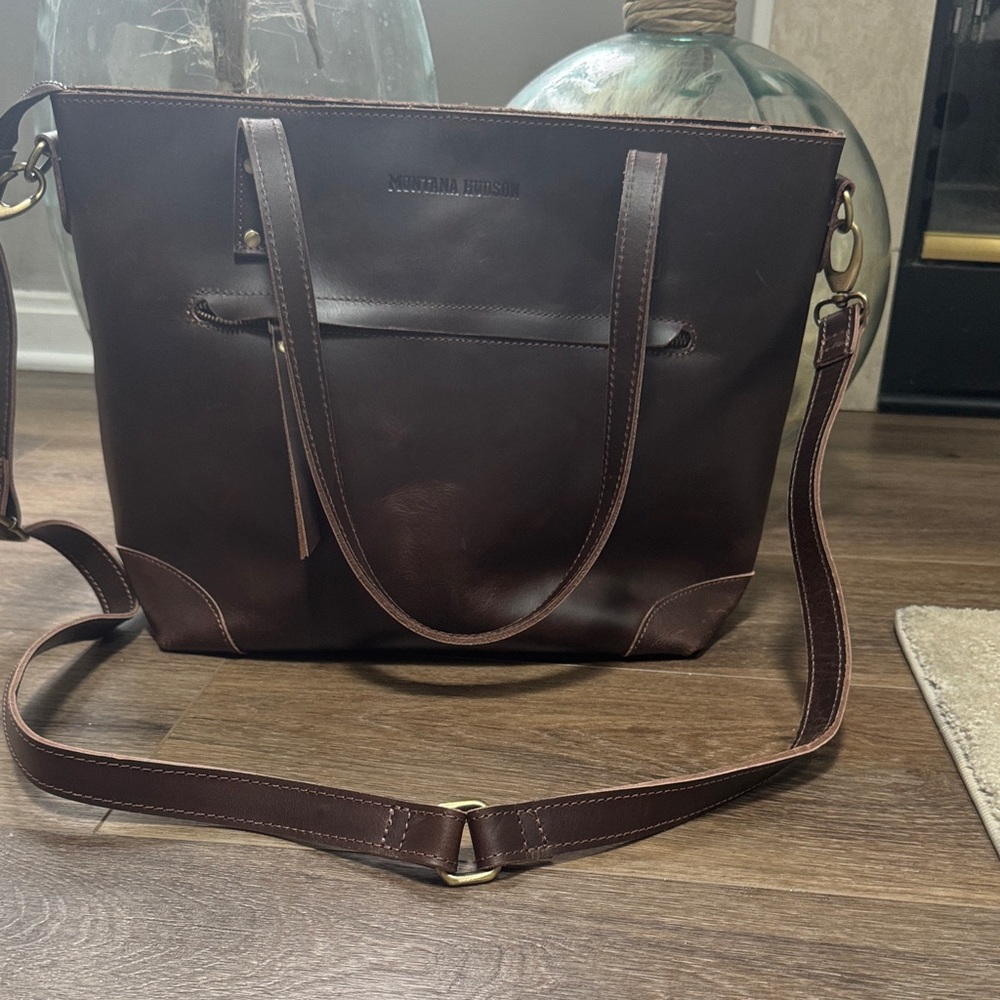 Montana Hudson brown  Leather Tote Bag with Shoulder Strap